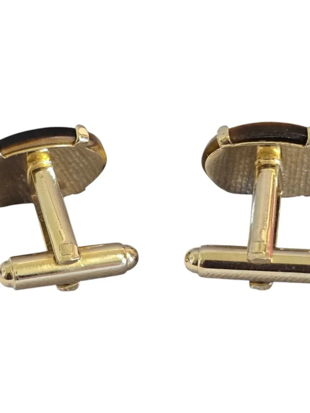 Vintage Dante Gold Tone Oval Cufflinks Tigers Eye Stone 4-Prong Setting